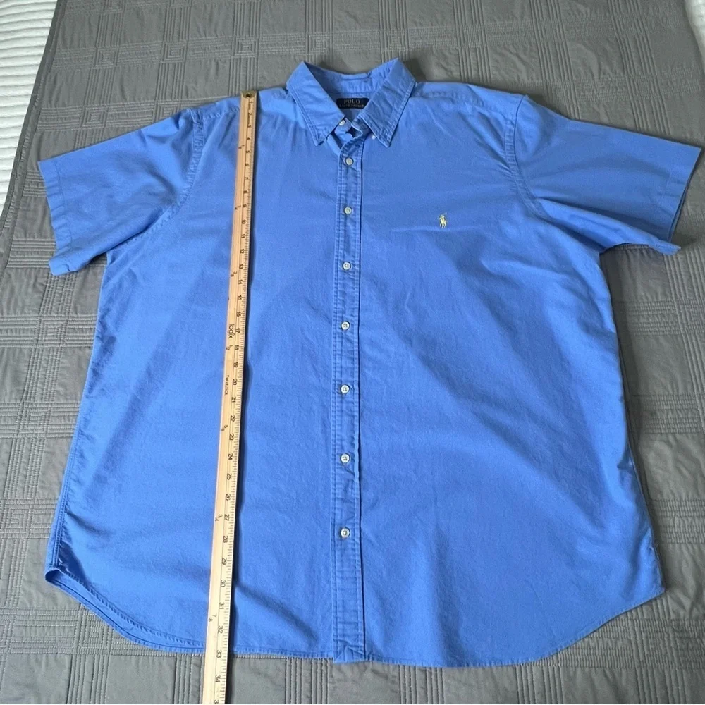 Ralph Lauren Shirt Mens 2XB Blue Button Up Yellow Pony Logo Short Sleeve